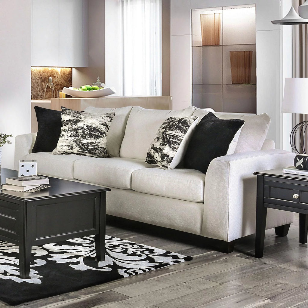 Ivory Fabric Sofa and Loveseat A37643