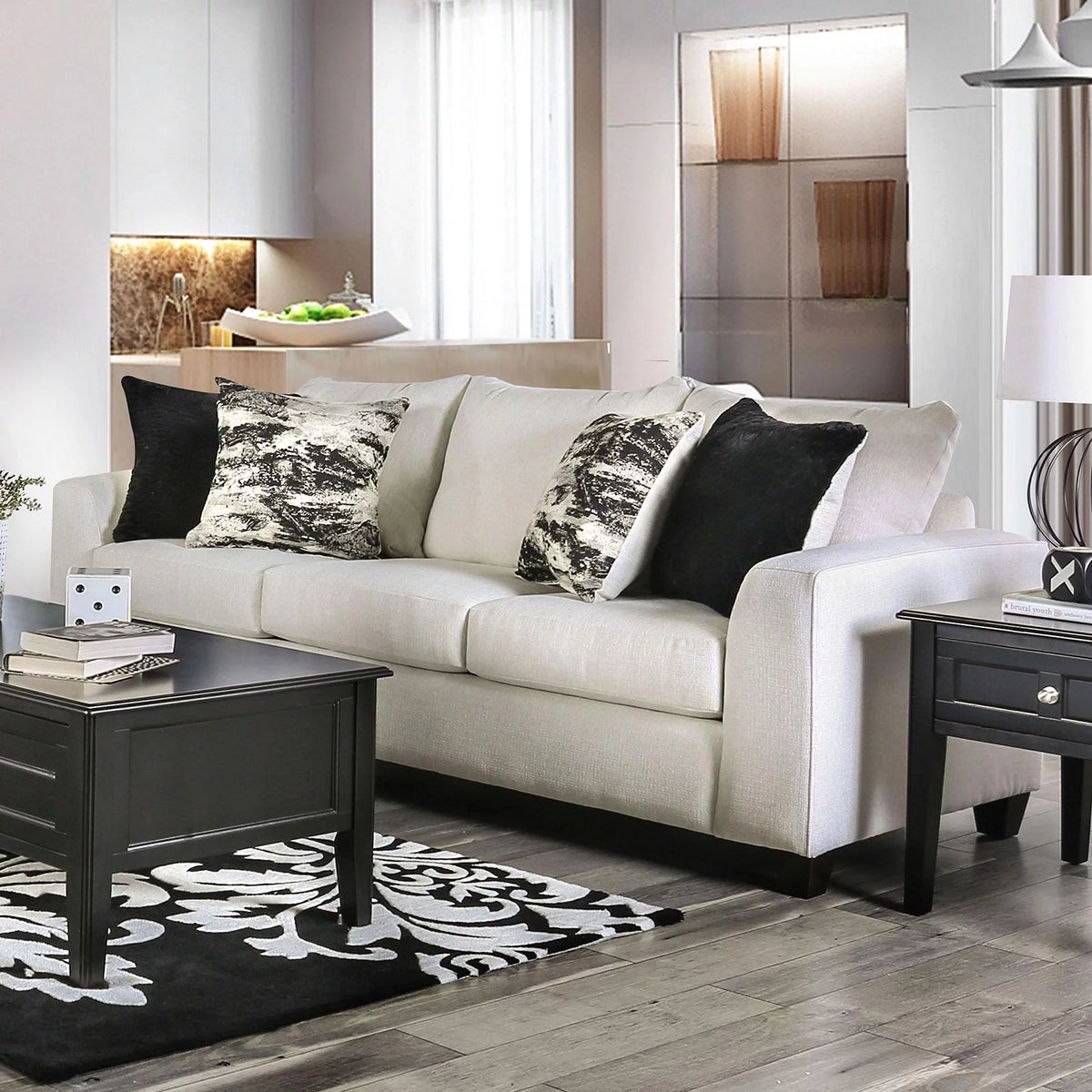 Ivory Fabric Sofa and Loveseat A37643