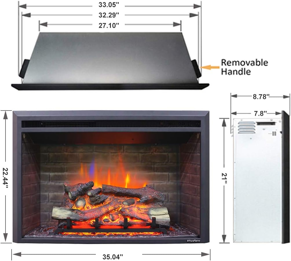 Black Electric Fireplace Insert with Remote Control, 750/1500W I99319
