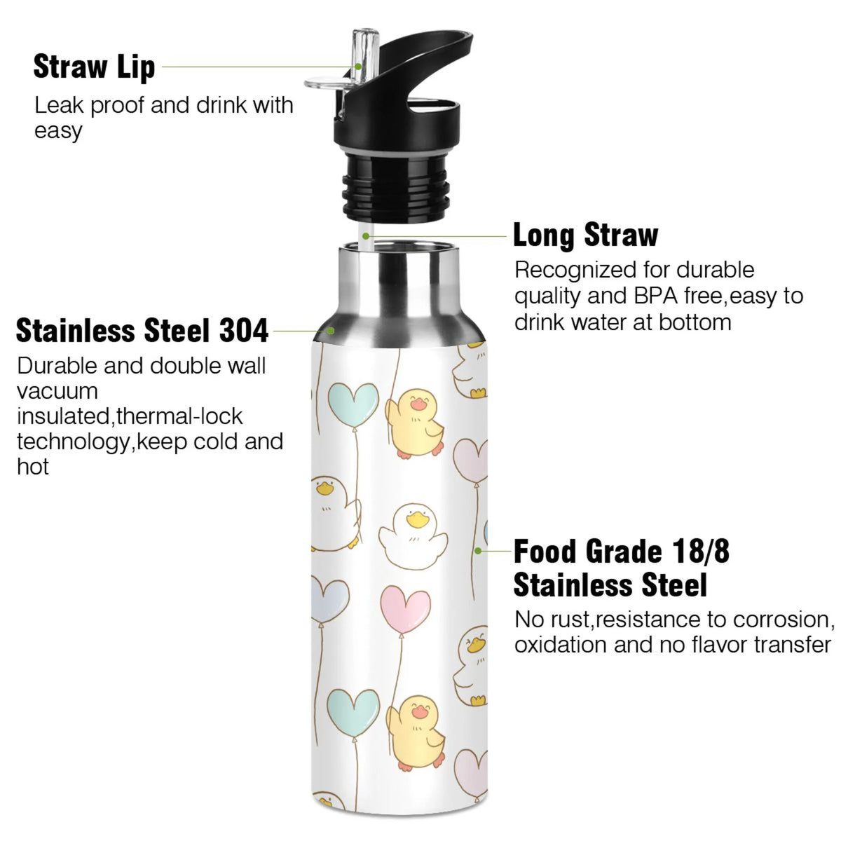 20 OZ Stainless Steel Vacuum Insulated Water Bottle with Straw Lid H746529
