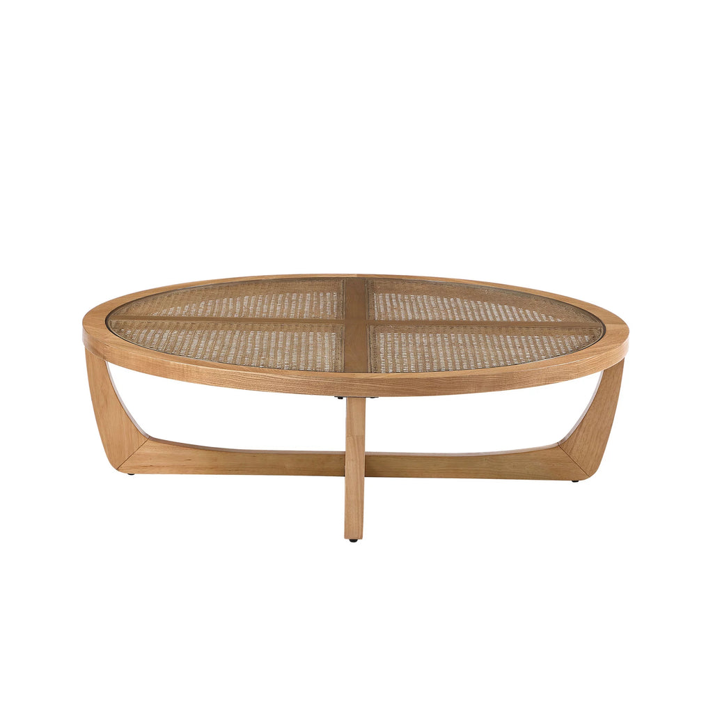 Rattan & Glass Coffee Table with Solid Wood Frame V870955