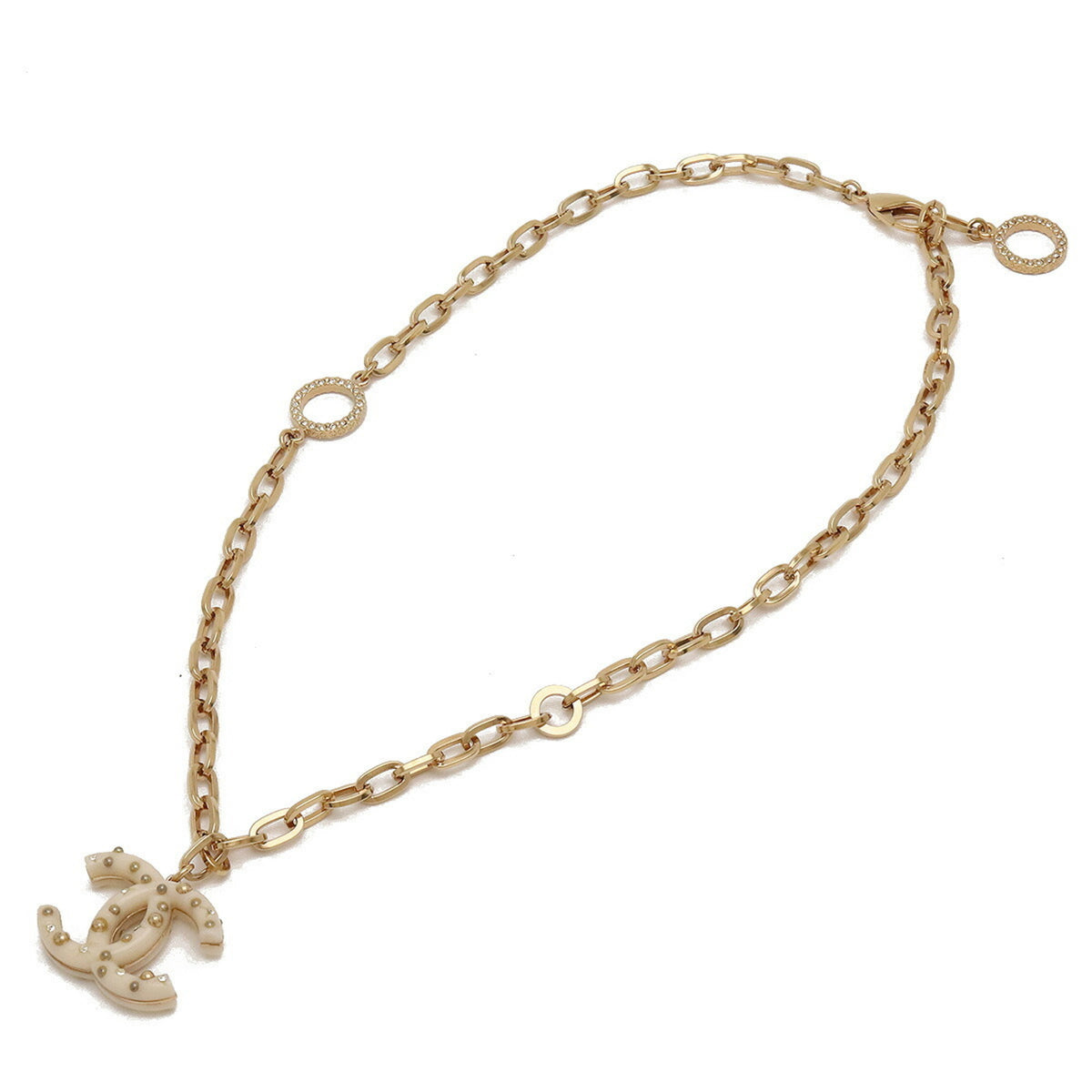 Ivory Gold Rhinestone Chain Necklace Pendant F5520