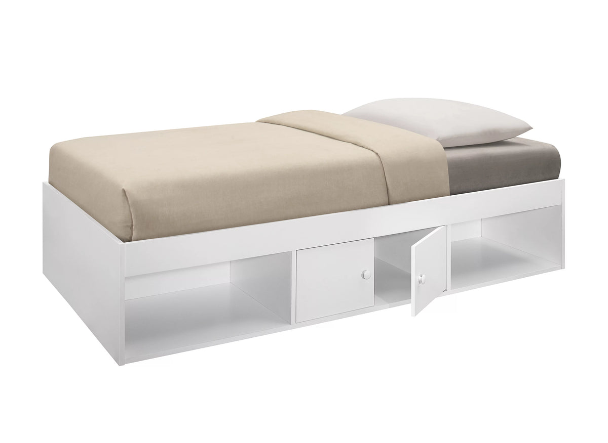 Twin Size White Wood Storage Platform Bed X2516