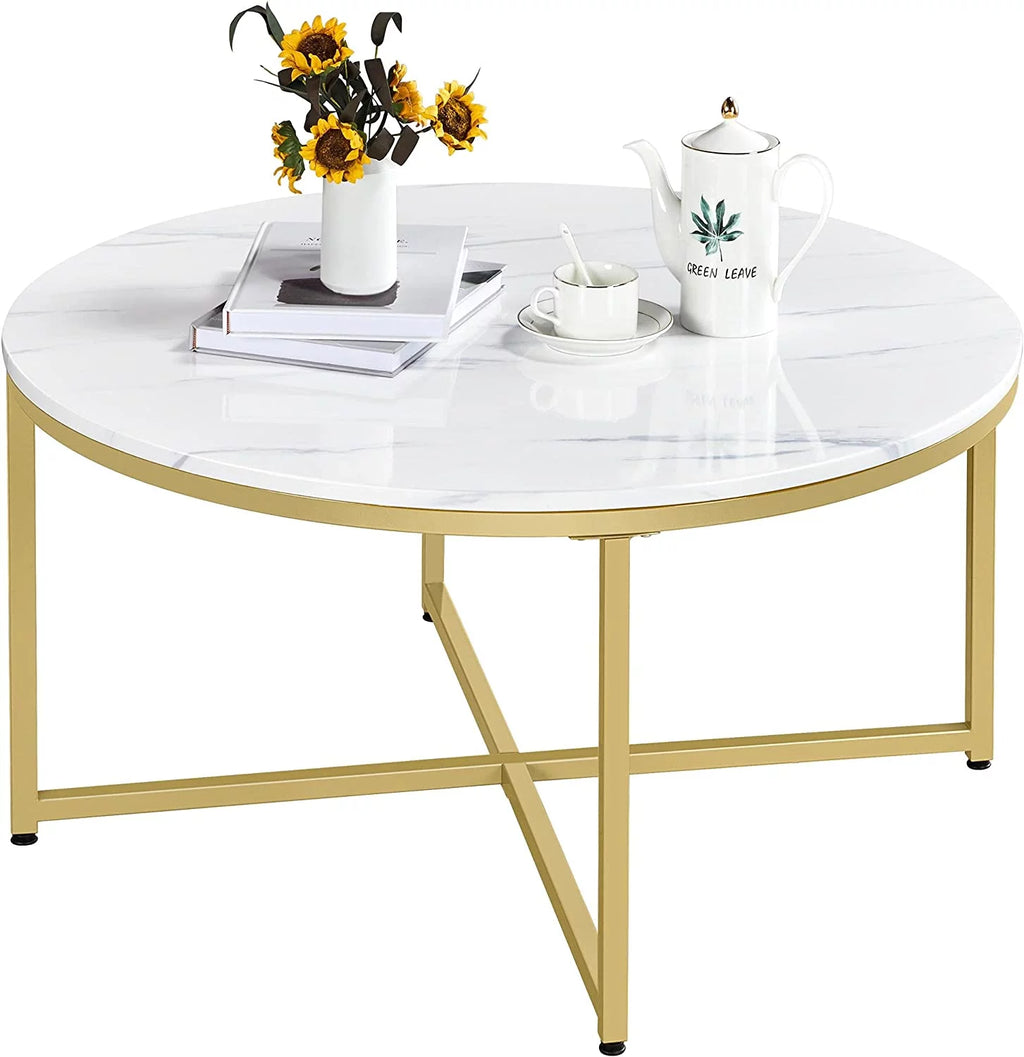 Marble Coffee Table with X-Base Metal Legs M9169