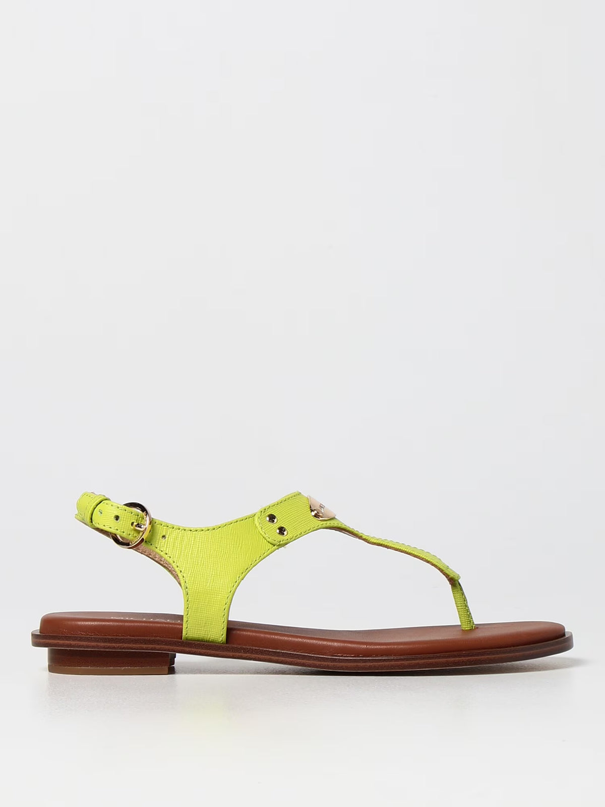 Yellow Metallic Plate Ankle Strap Round Toe Leather Thong Sandals 9.5 M G33882