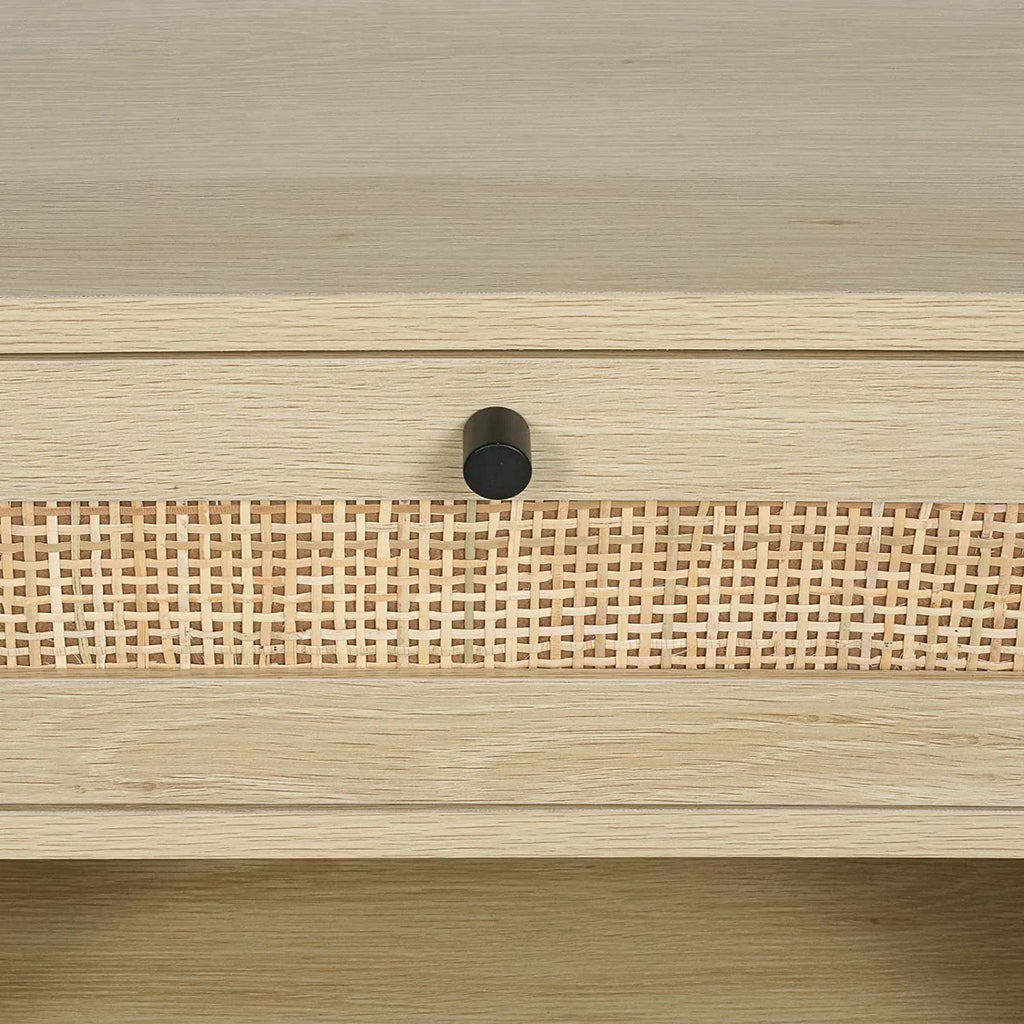 Rattan End Table with 1 Drawer and Open Storage Shelf D644