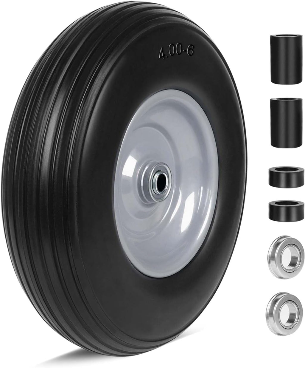 13 Inch 4.00-6 Flat Free Solid Tire and Wheel Replacement with Bearings B464430