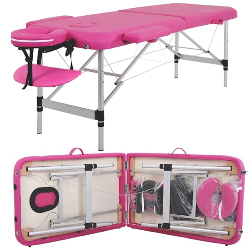 Black Aluminium Portable Massage Table 73 Inch 2 Fold Height Adjustable with Face Cradle Carry Case P89749
