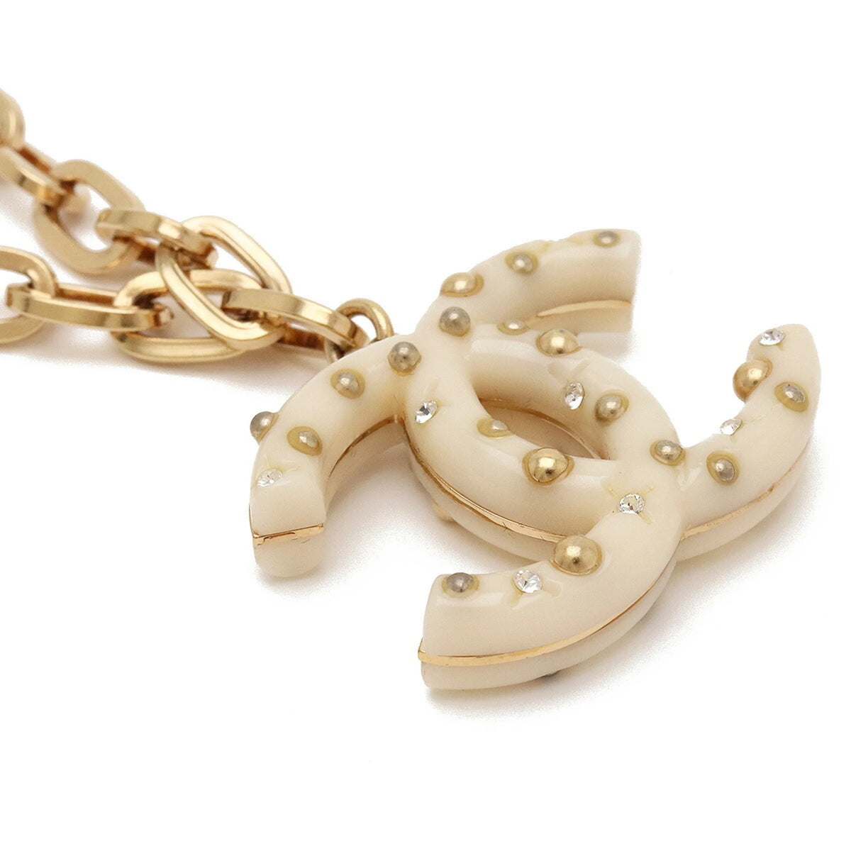 Ivory Gold Rhinestone Chain Necklace Pendant F5520