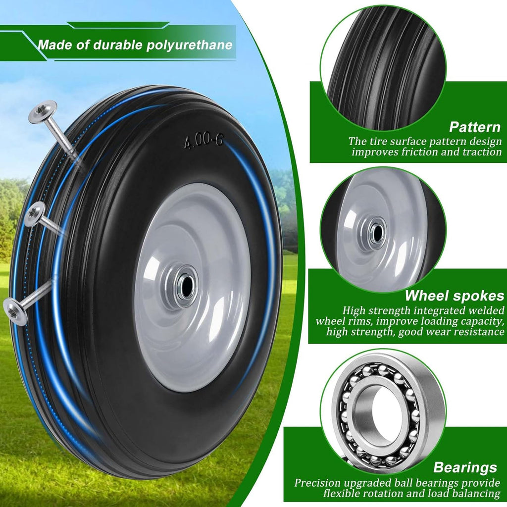 13 Inch 4.00-6 Flat Free Solid Tire and Wheel Replacement with Bearings B464430