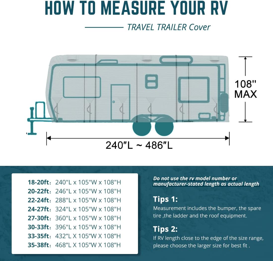 Extra-Thick 4 Layers Travel Trailer RV Cover, Fits 30'-33' Motorhome with 2Pcs Extra Straps & 4 Tire Covers M8339