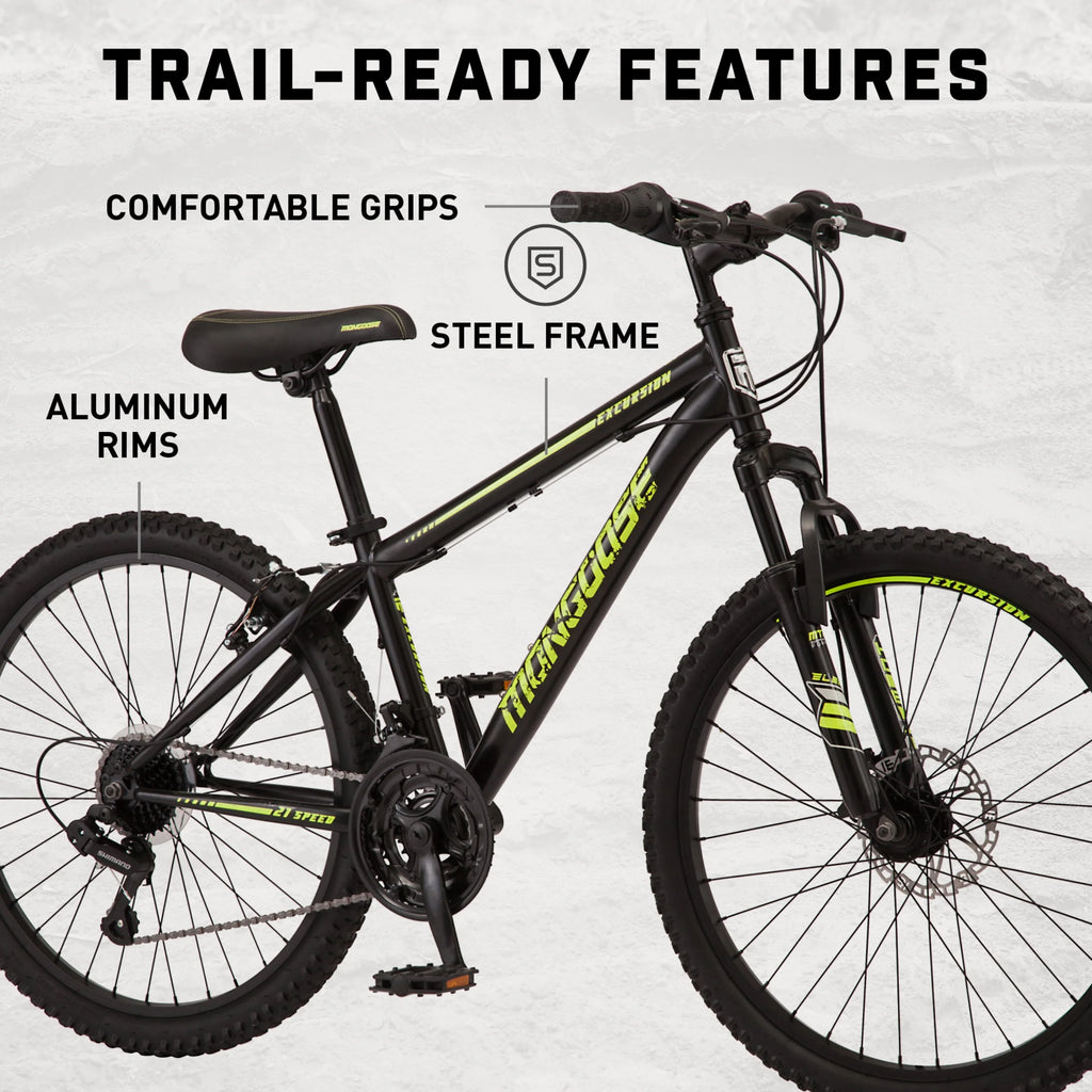 24-in. Unisex Mountain Bike, Black and Yellow, 21 Speeds F729