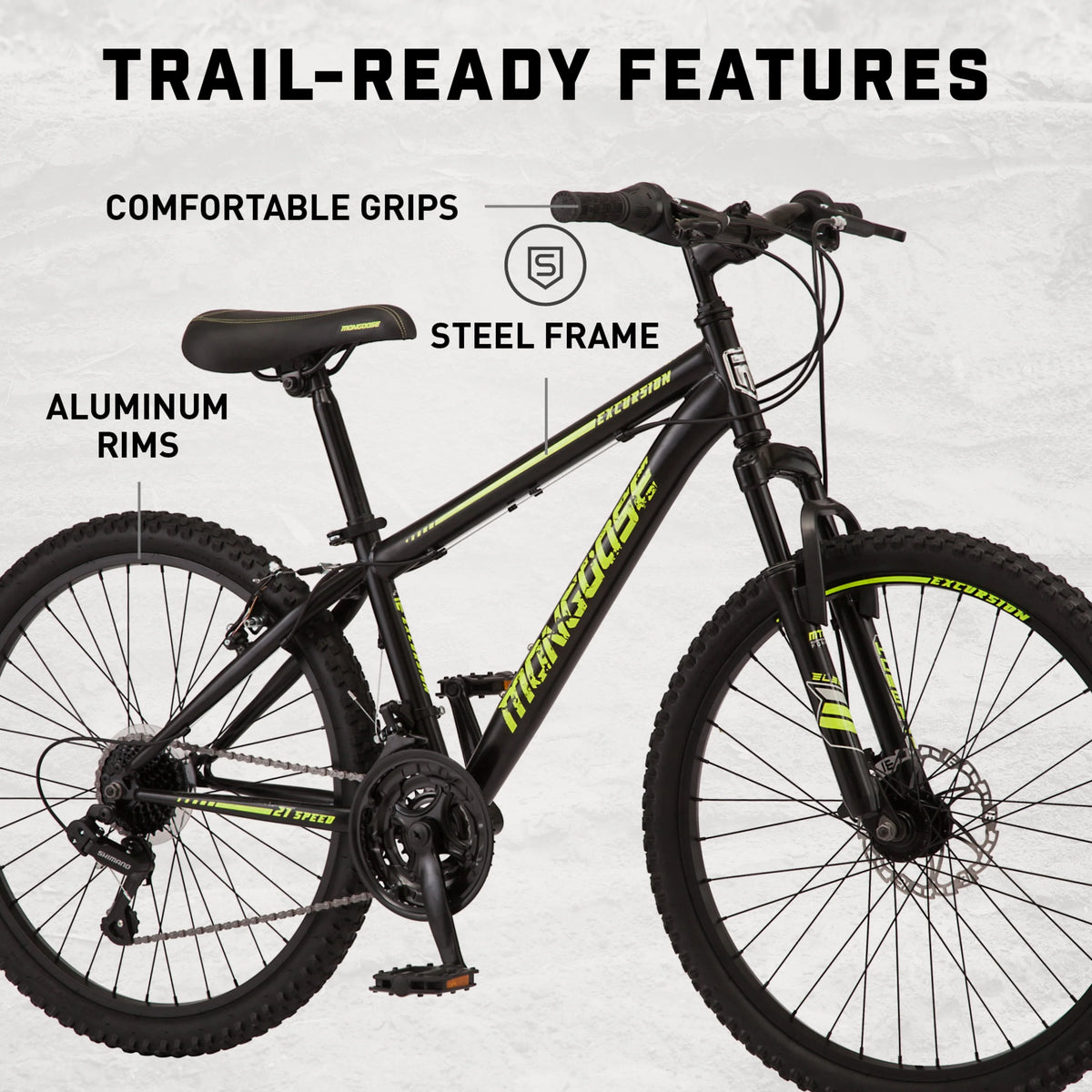 24-in. Unisex Mountain Bike, Black and Yellow, 21 Speeds F729