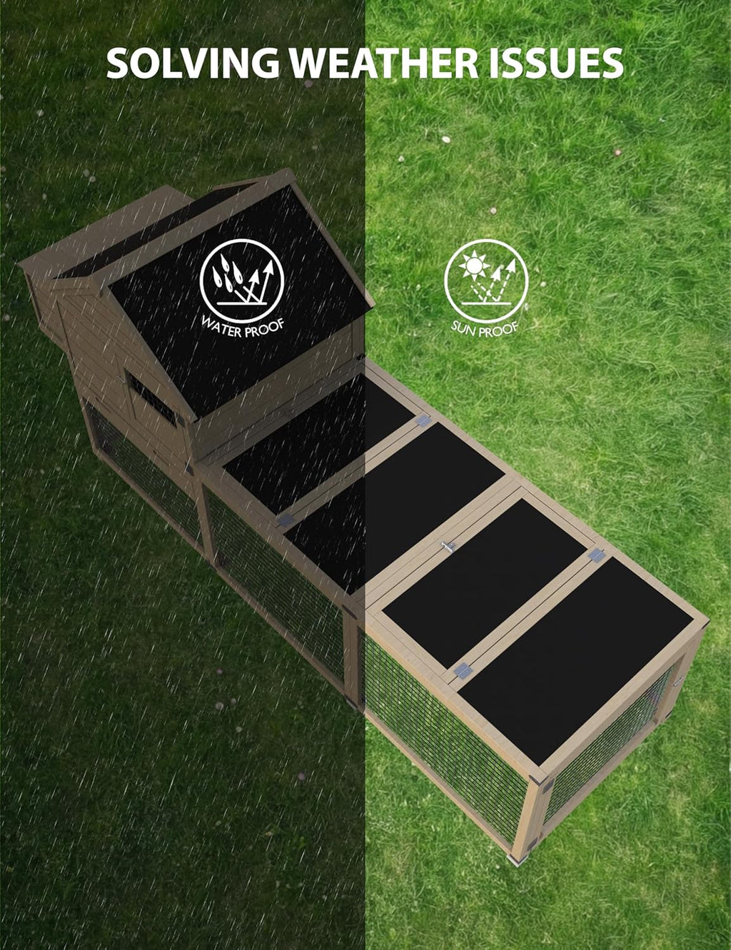 Wooden Chicken Coop with Run and Waterproof Roof Q485