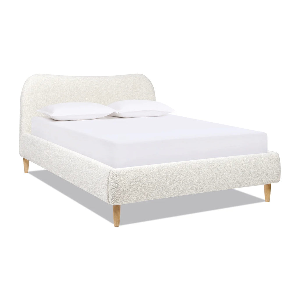 Queen Ivory White Boucle Upholstered Platform Bed U43797