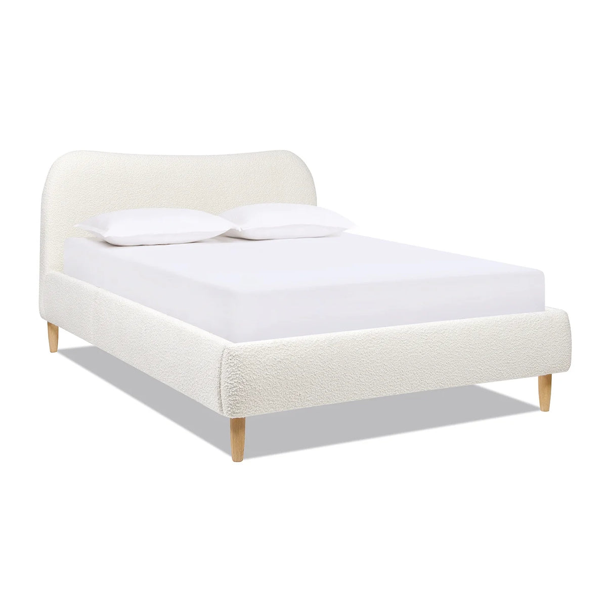 Queen Ivory White Boucle Upholstered Platform Bed U43797