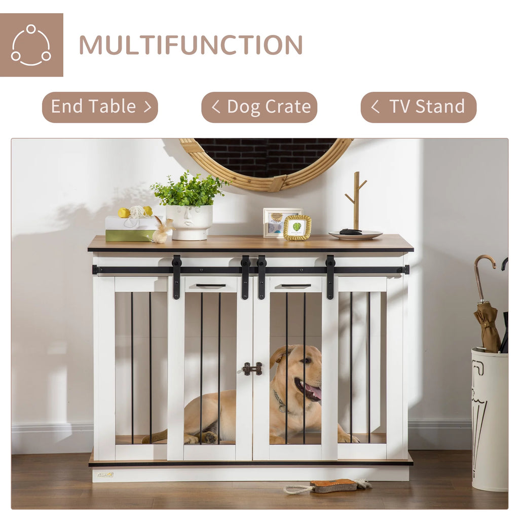 White Dog Crate End Table with Divider Panel I43553
