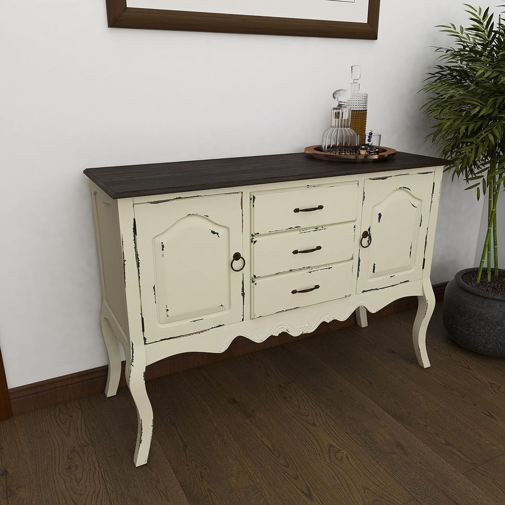 Beige & Brown Wood Cabinet with 3 Drawers & 2 Cabinets O63379