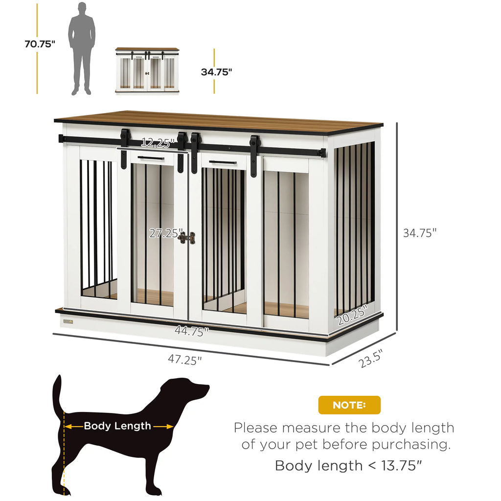 White Dog Crate End Table with Divider Panel I43553