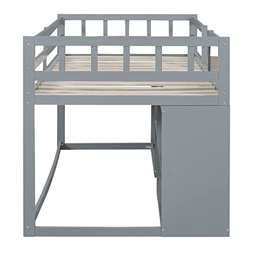White Twin Size Wood Loft Bed with Desk and Drawers N7934