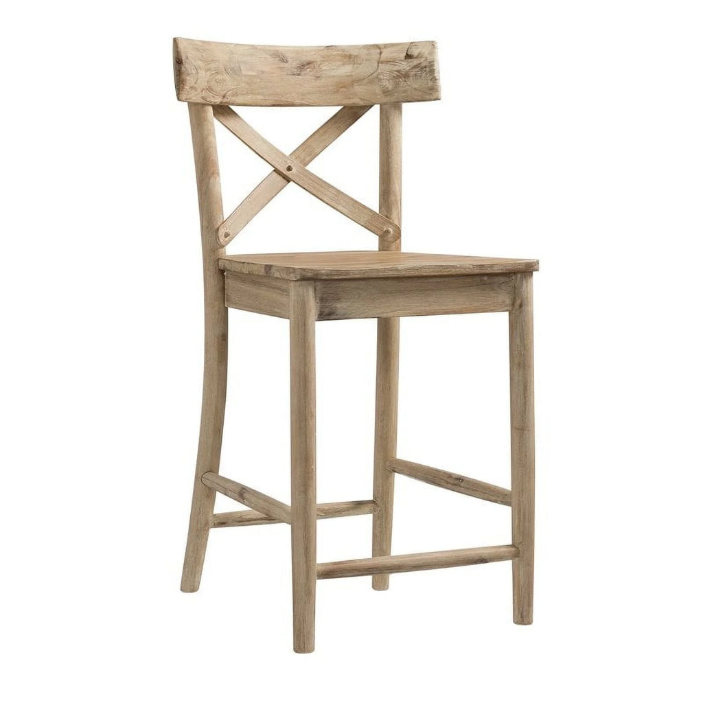 2 Piece Rustic Solid Wooden Counter Height Stool Set R865376