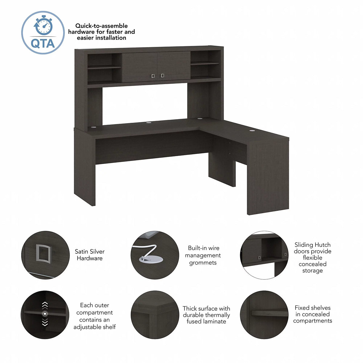 72W L Shaped Computer Desk with Hutch I79385