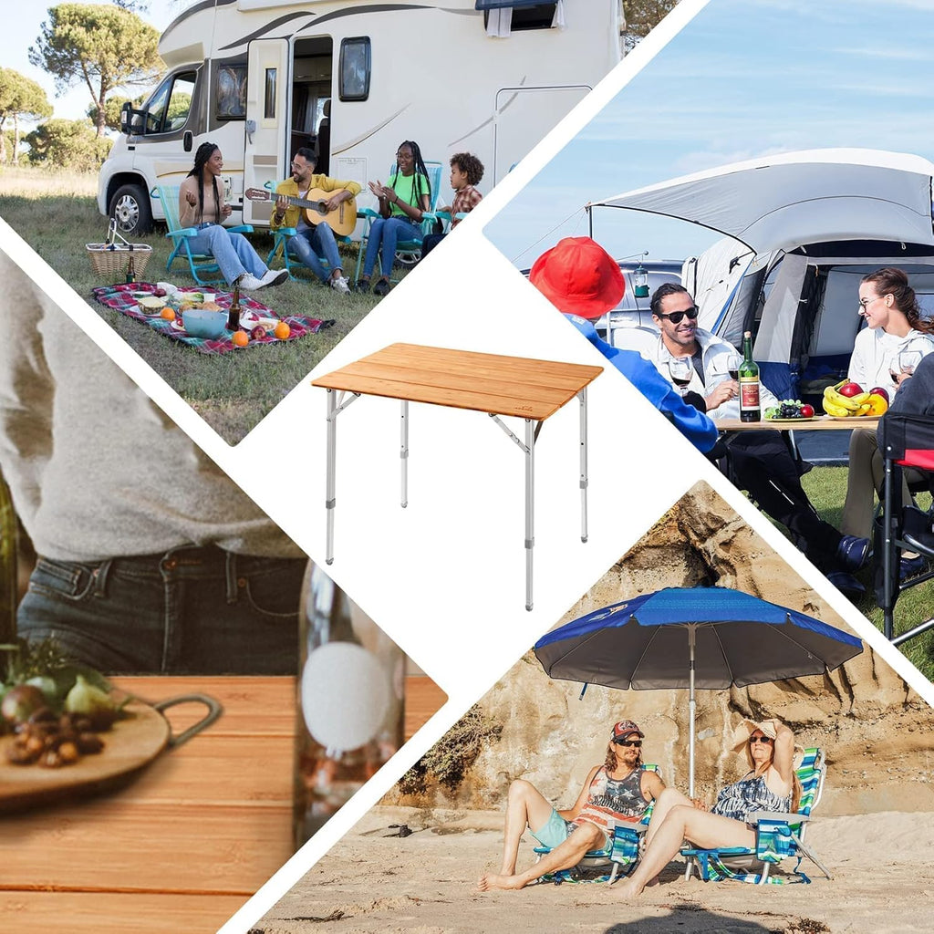 Bamboo Folding Camping Table with Carry Bag J51515