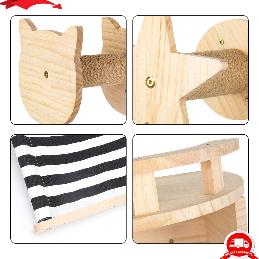 5PCS Cat Climbing Frame Wall Mounted Cat Scratching Post Wooded Jumping Platform I853209