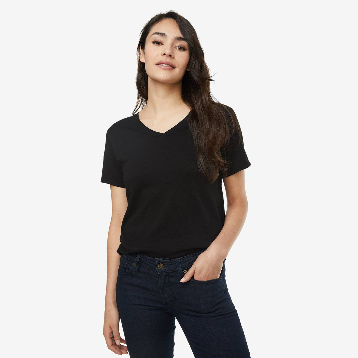 Premium Slub V-Neck T Black S I30038