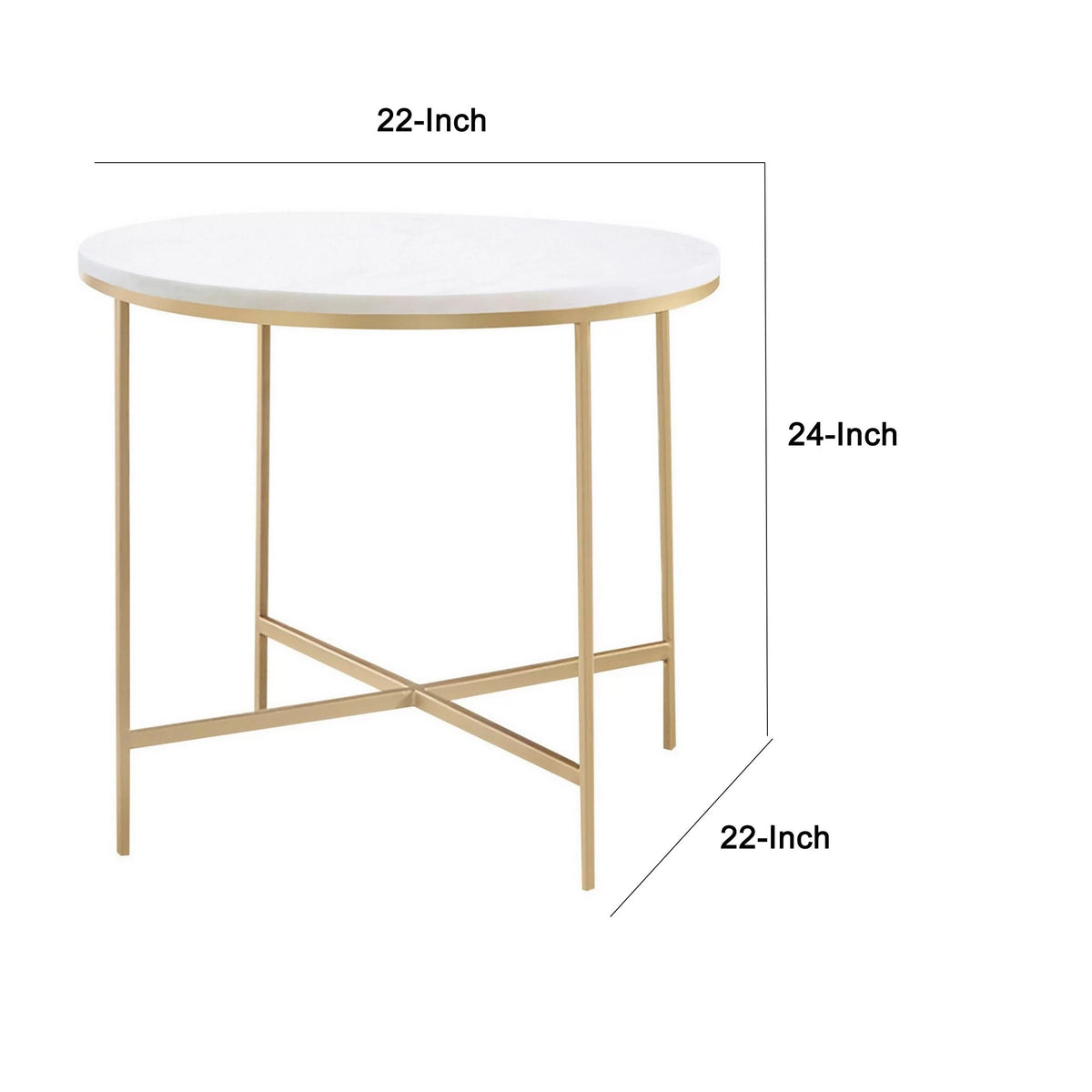 24 Inch Rounded Marble Side End Table E3638