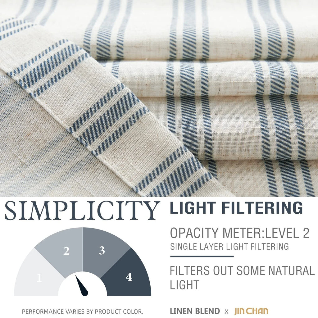 Blue Striped Linen Curtains 2 Panels 50" x 84" K27066