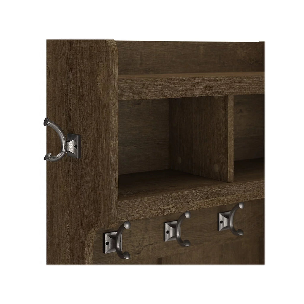 Ash Brown Engineered Wood Hall Tree & Shoe Bench with Shelves D8773