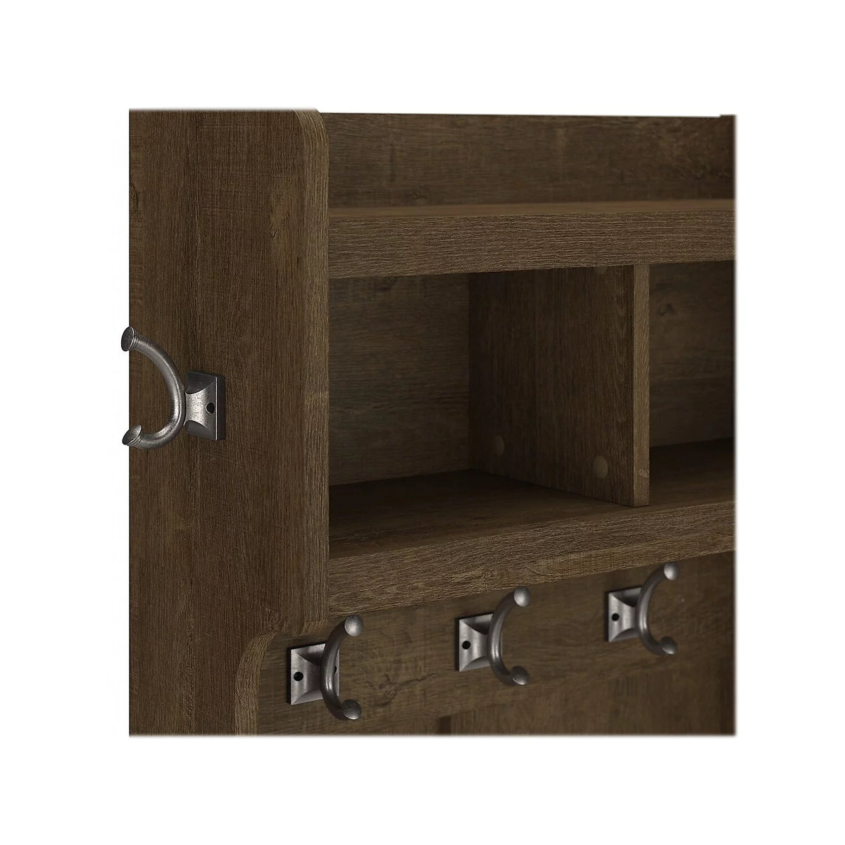 Ash Brown Engineered Wood Hall Tree & Shoe Bench with Shelves D8773