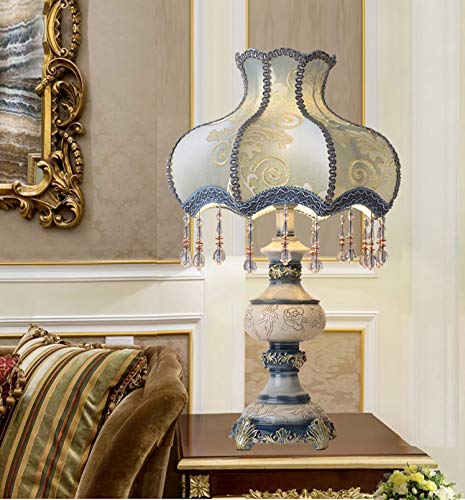 Blue Desk Lamp with Fabric Shade, 13 Inch Table Lamp Q587