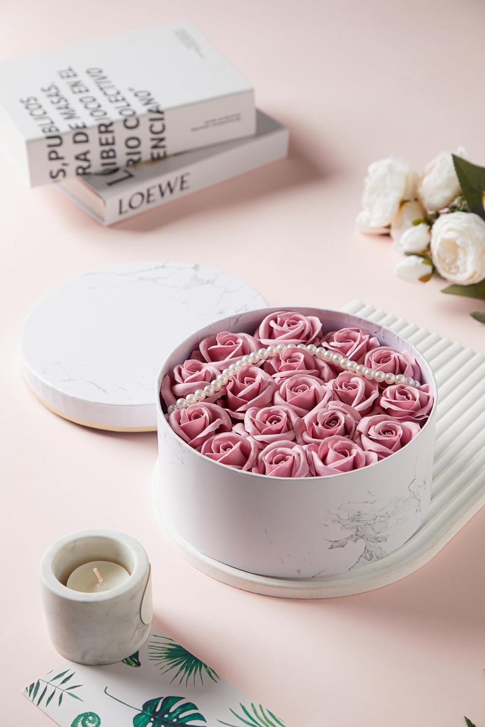 Flower Bath Soap in Round Gift Box (White Pink) P9003