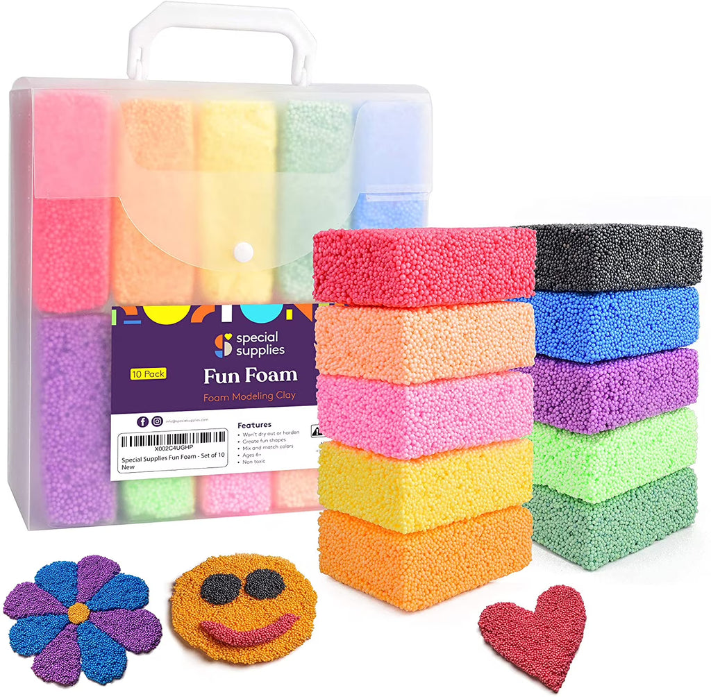 Fun Foam Modeling Foam Beads Play Kit, 10 Blocks Children's Educational Clay for Arts Crafts Kindergarten, Preschool Kids Toys N60585