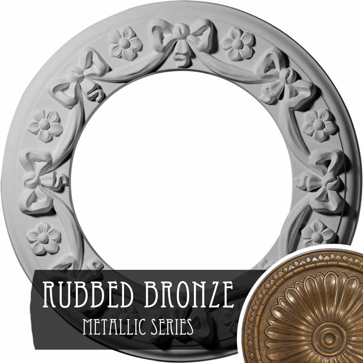 12 1/4x22OD x 7 1/2x22ID x 7/8x22P Ribbon with Bow Ceiling Medallion, Hand-Painted Rubbed Bronze D29256
