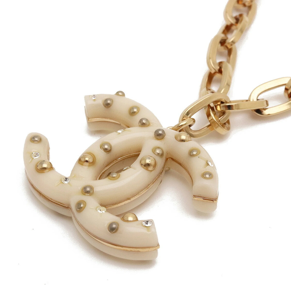 Ivory Gold Rhinestone Chain Necklace Pendant F5520