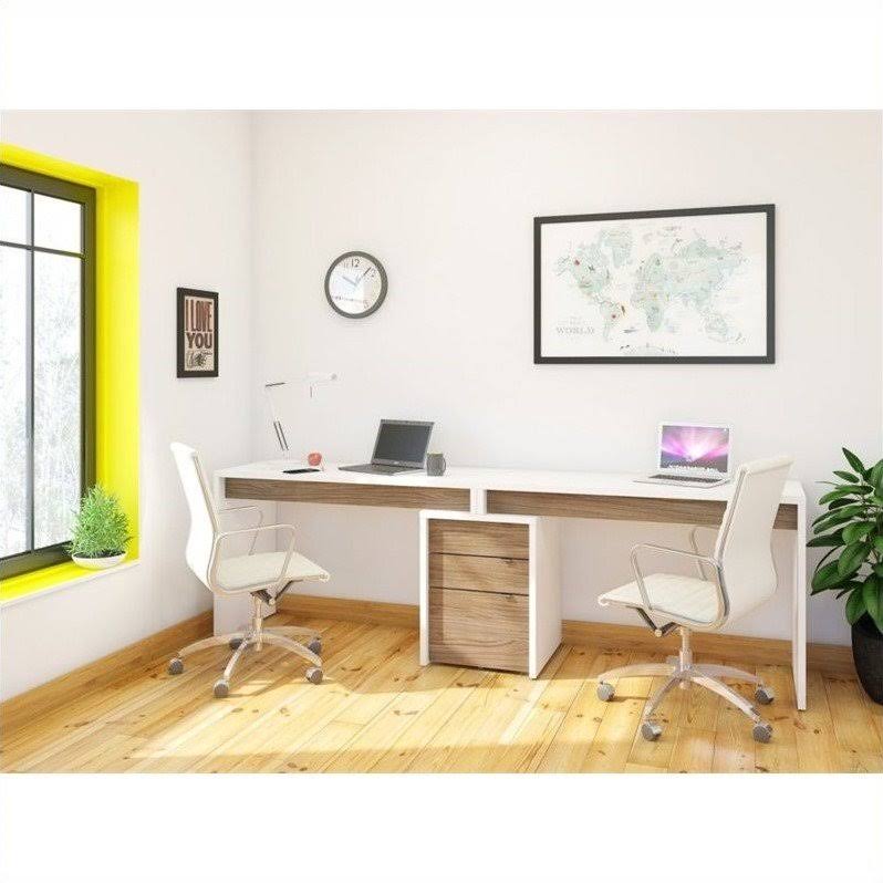 White and Walnut 3 Drawer Computer Desk T38094