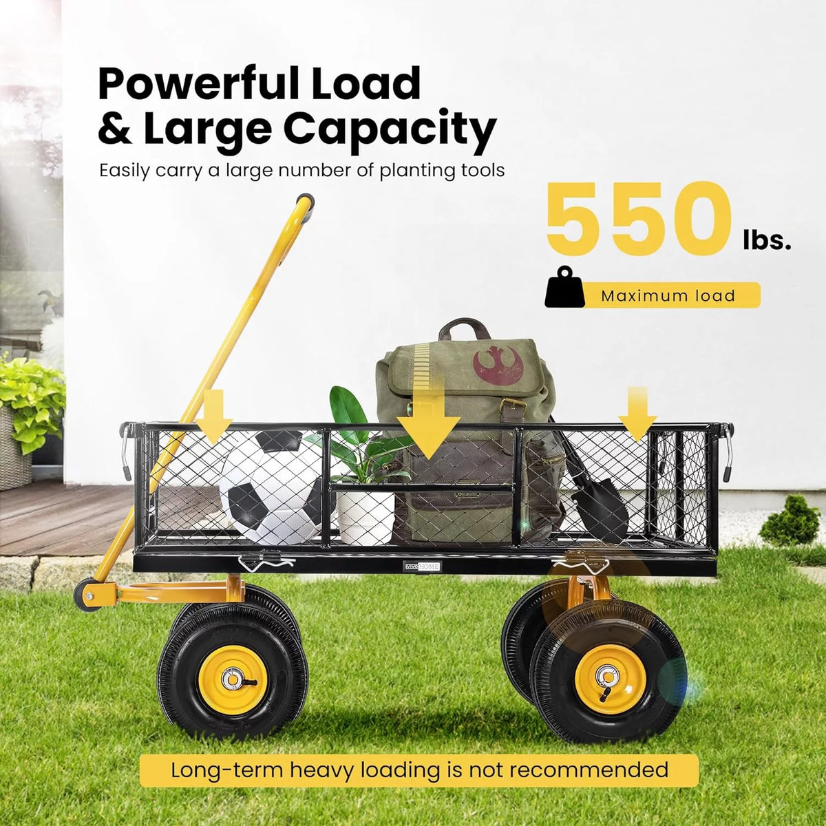 Mesh Steel Garden Cart with Removable Sides, 550 Lbs Capacity N501552