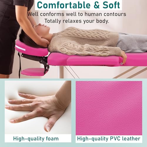 Black Aluminium Portable Massage Table 73 Inch 2 Fold Height Adjustable with Face Cradle Carry Case P89749