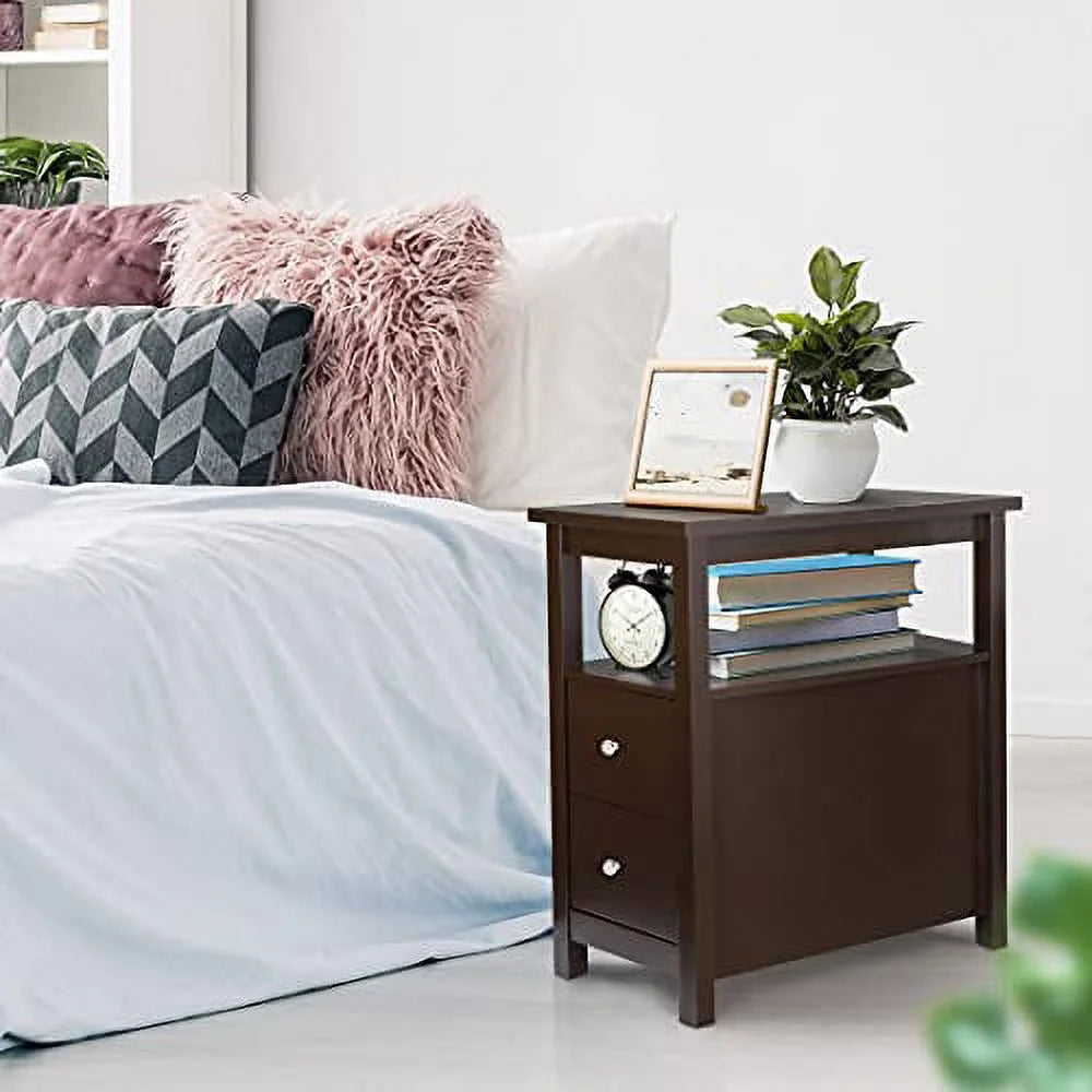 Espresso Narrow Side Table with Drawers and Shelf F437823