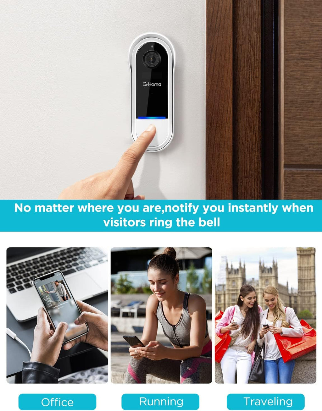 Wireless Wi-Fi Video Doorbell Camera with Motion Detector L83525