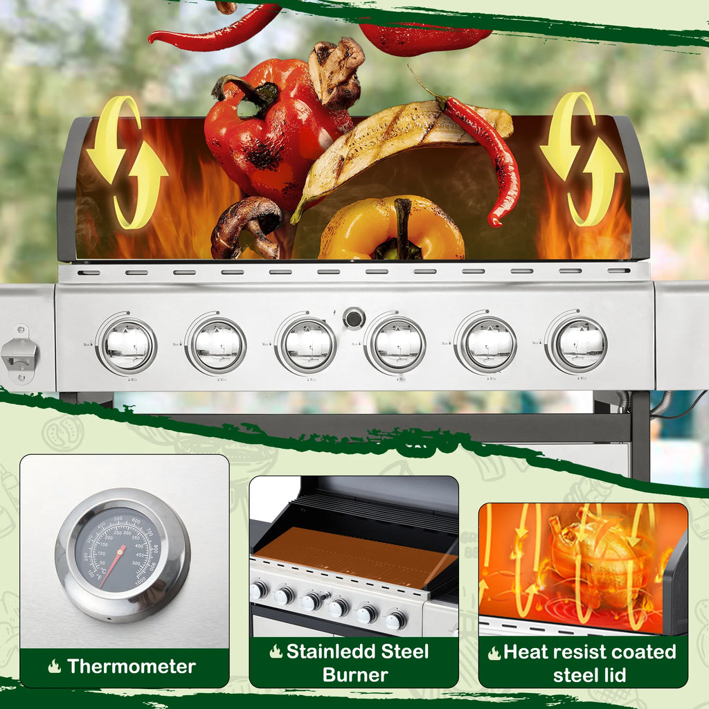 6-Burner Propane Gas Grill Stainless Steel with Side Burner L659620