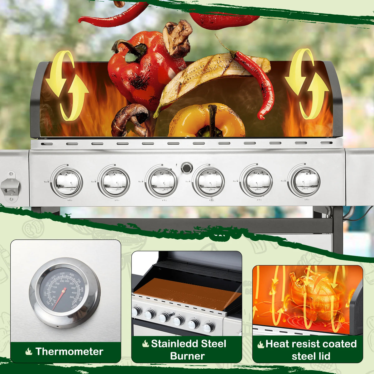 6-Burner Propane Gas Grill Stainless Steel with Side Burner L659620