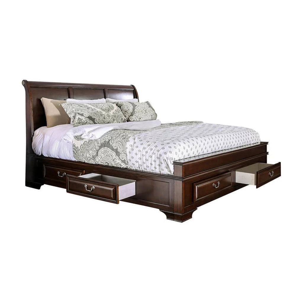 Cherry Wood Queen Storage Platform Bed R7842