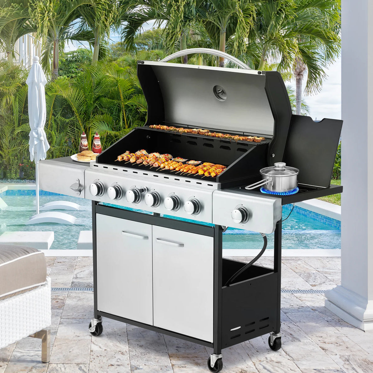 6-Burner Propane Gas Grill Stainless Steel with Side Burner L659620