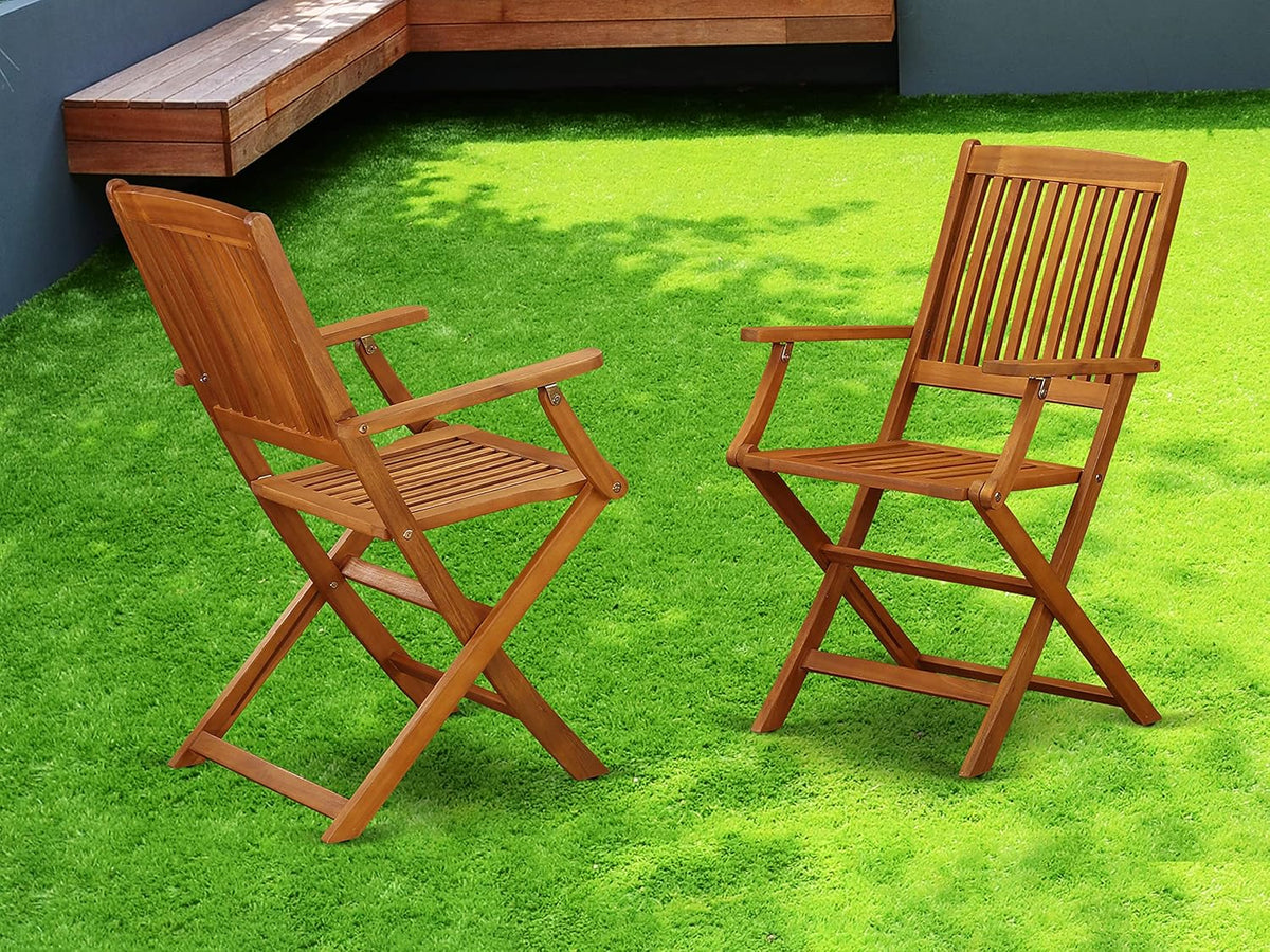 Solid Acacia Wood Folding Arm Chair Set of Two Y86155