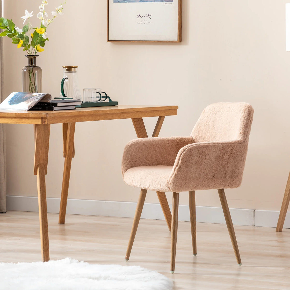 Faux Fur Mid Century Dining Chairs Camel T46535