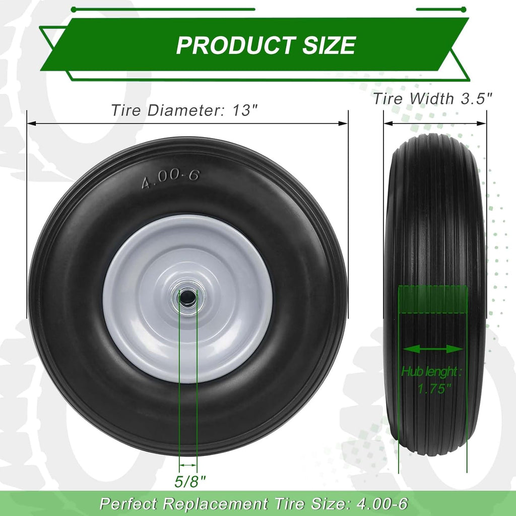 13 Inch 4.00-6 Flat Free Solid Tire and Wheel Replacement with Bearings B464430